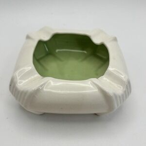 Lime Green & Cream Pottery Cigarette Cigar Ashtray MCM Art Deco Candy Trinket